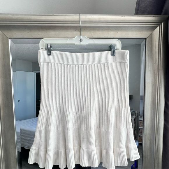 FREE PEOPLE Solid Gold Ribbed Mini Skirt Cream Size X-Large Large - Picture 1 of 4